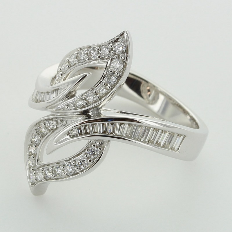 White gold diamond dress ring with baguettes and round diamonds