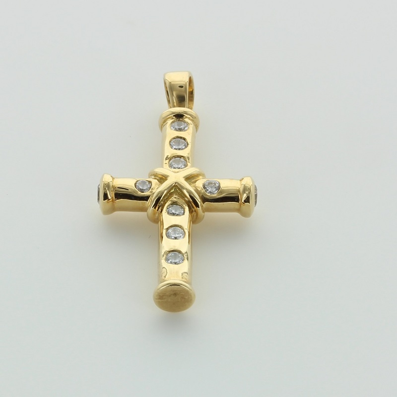 Yellow gold cross with cubic zirconia stones