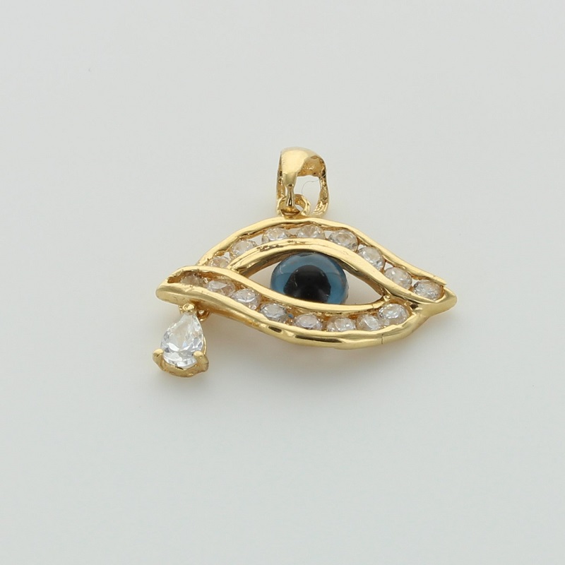 Yellow gold eye pendant with cubic zirconia stones