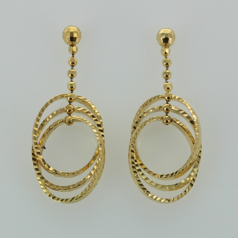 Yellow gold oval shape stud drop earrings