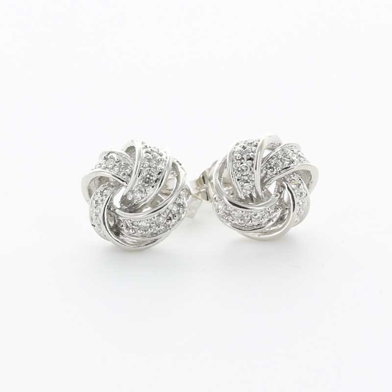 White gold 10mm diamond stud knot earrings