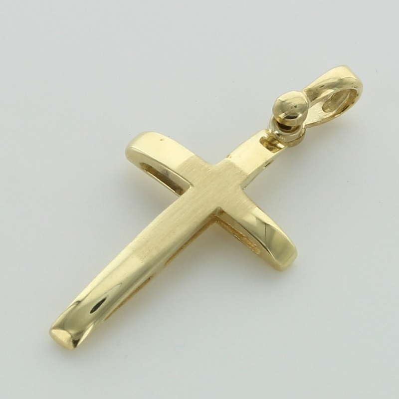 9ct yellow gold curved cross pendant