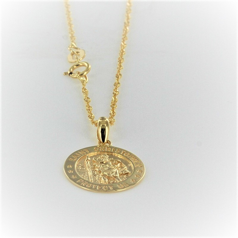 18K Yellow gold St Christopher Pendant with 18K Yellow Gold Chain ...