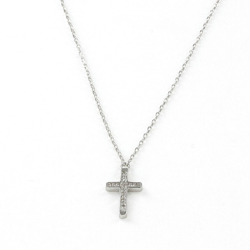 Sterling Silver Cross 18mm x 10mm with Cubic Zirconias Necklace 44cm