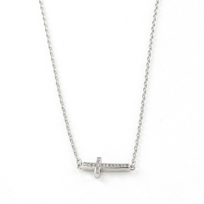 925 Sterling Silver Cross with Cubic Zirconias Necklace 43cm