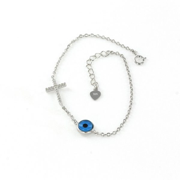 Cross With Cubic Zirconias & Evil Eye Bracelet 