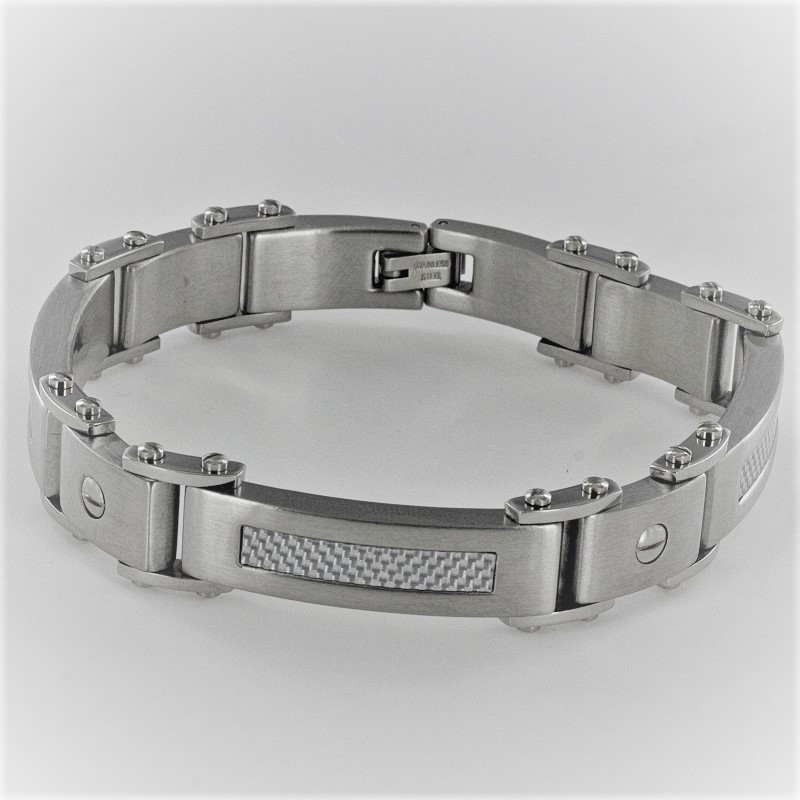 Men's Stainless Steel and White Carbon Fibre Bracelet - Christal Gold ...